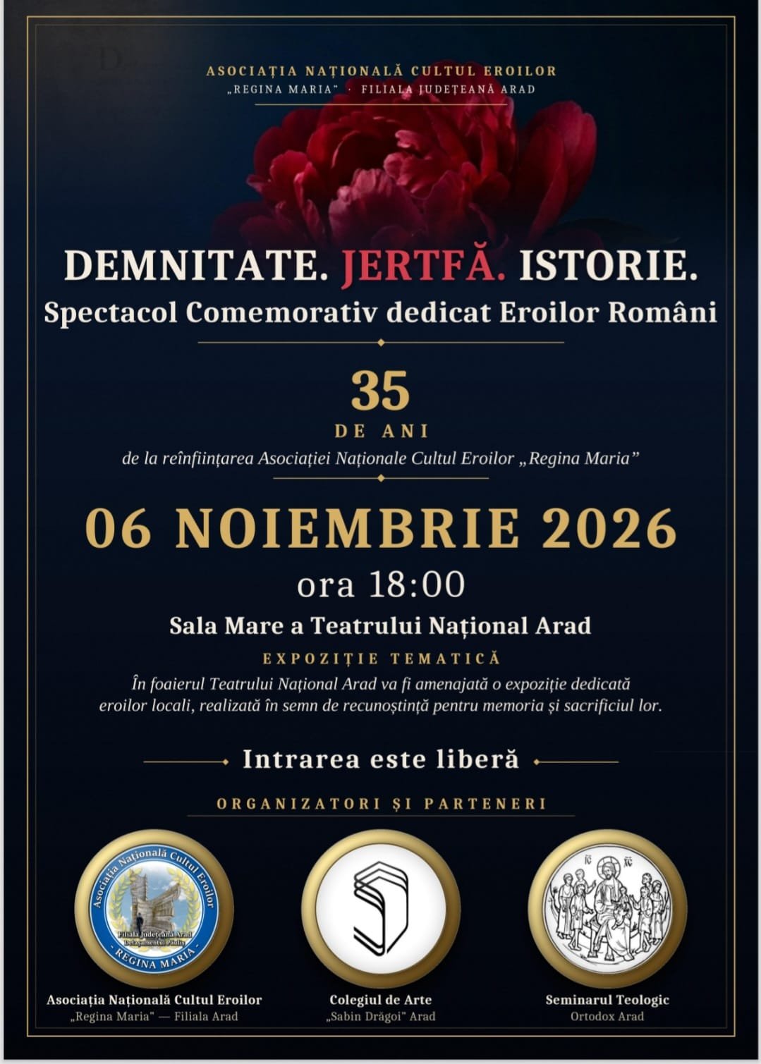 Spectacolul comemorativ „Demnitate. Jertfă. Istorie” îi aduce pe arădeni la teatru
